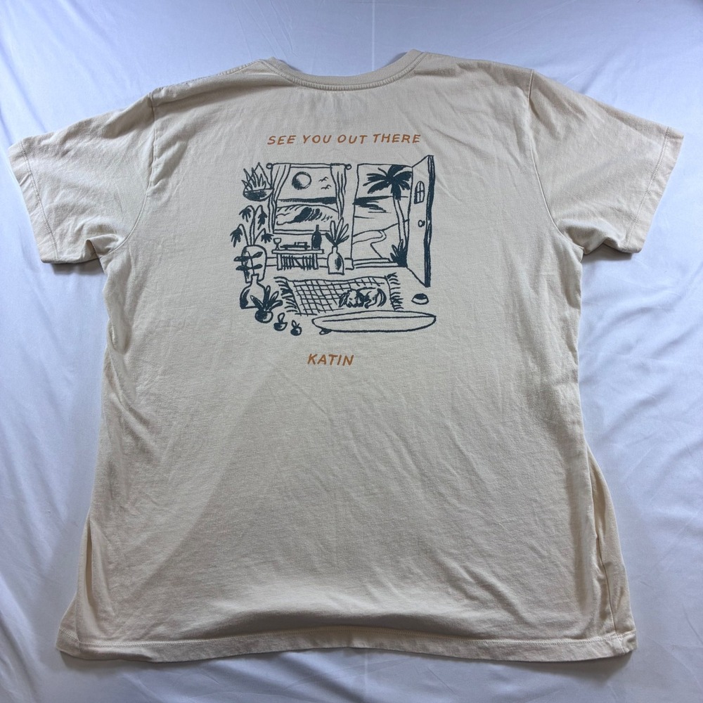 Katin Mens XL See You Out There Organic Cotton Graphic T-Shirt Beige Surf Tee